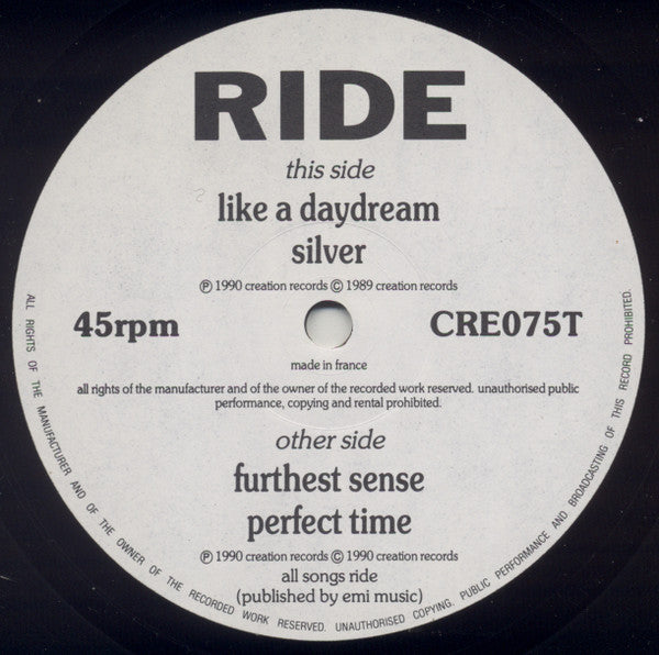 RIDE - PLAY (VINILO SIMPLE) (UK 1990, CREATION RECORDS)
