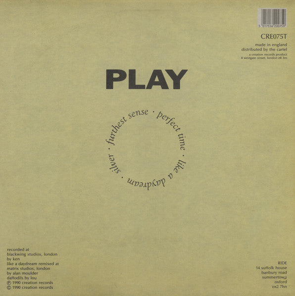 RIDE - PLAY (VINILO SIMPLE) (UK 1990, CREATION RECORDS)