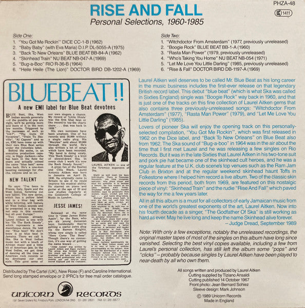 LAUREL AITKEN - RISE AND FALL: THE LEGENDARY GODFATHER OF SKA, VOL. 1 (VINILO SIMPLE, COMPILADO) (2DA MANO | UK 1989)